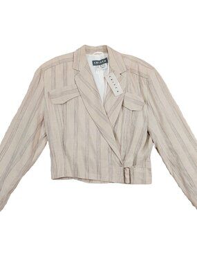 Crisca by Escada Blazer Jacket Linen Blend Beige Striped Wrap Belted NWT. Sz 40
